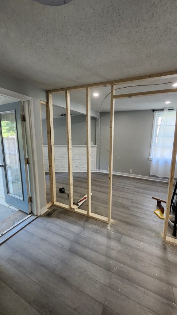 Interior wall framing in a main floor living room